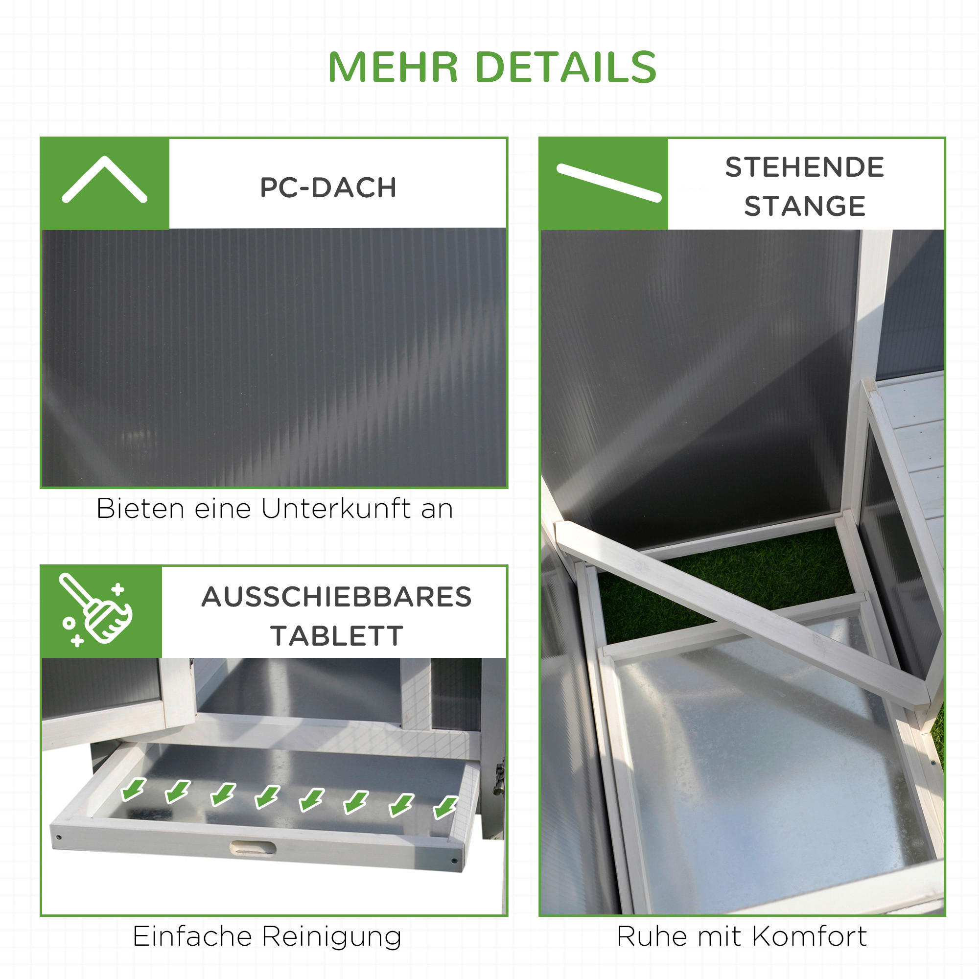 PawHut Stall weiß Polypropylen B/H/L: ca. 75x160x80 cm Hühnerstall - weiß/grau (80,00/75,00/160,00cm) - PawHut
