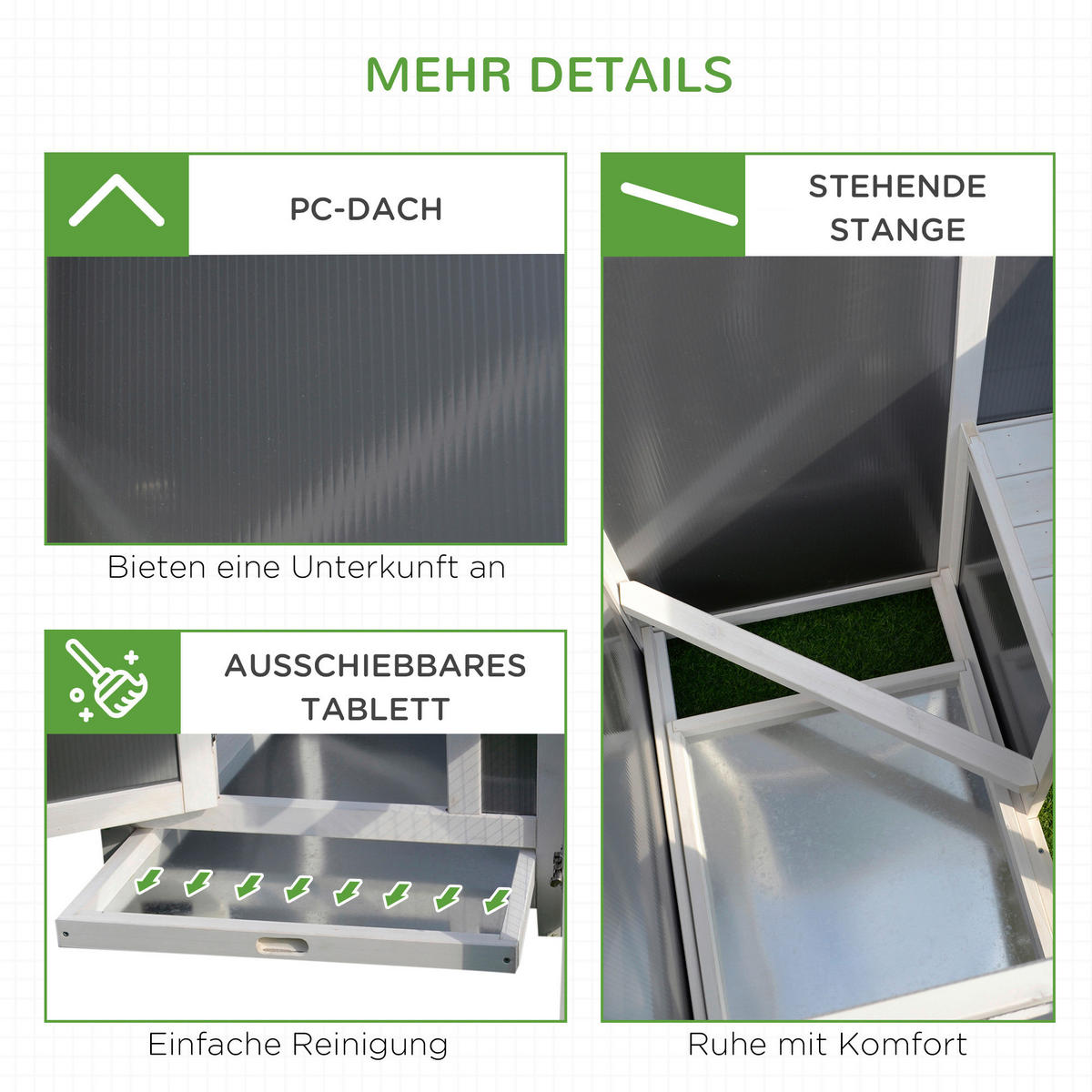 PawHut Stall weiß Polypropylen B/H/L: ca. 75x160x80 cm Hühnerstall - weiß/grau (80,00/75,00/160,00cm) - PawHut