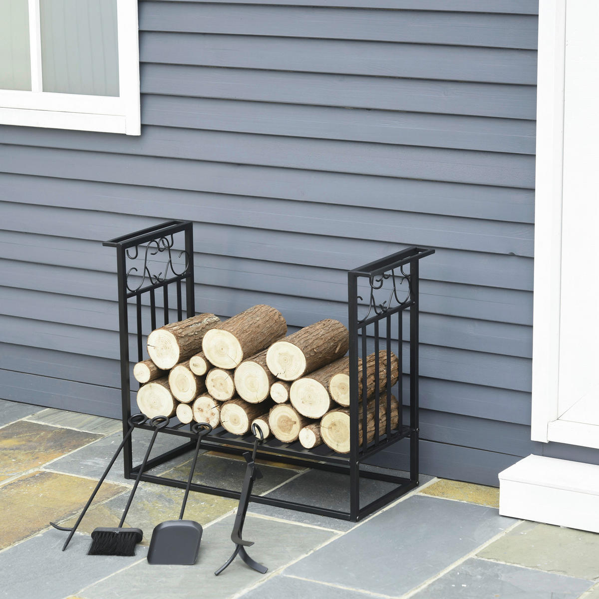 HOMCOM Kaminholzständer schwarz B/H/T: ca. 75x60x30 cm ca. 100 kg Kaminholzständer  MH842-163 - schwarz (75,00/60,00/30,00cm) - HOMCOM