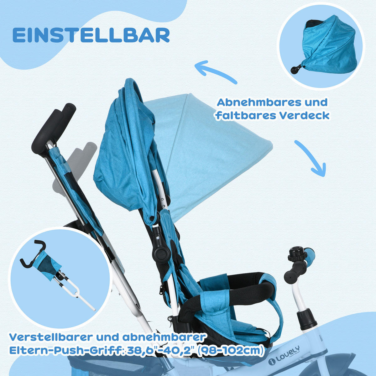 HOMCOM Kinderdreirad hellblau B/H/L: ca. 49x102x102 cm Kinderdreirad - hellblau (102,00/49,00/102,00cm) - HOMCOM