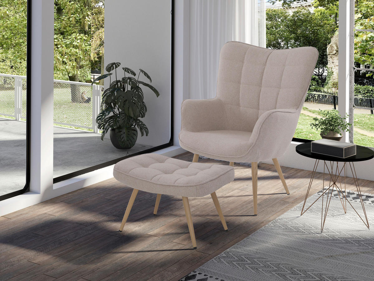 byLIVING Hocker UTA sand natur Webstoff Metall B/H/T: ca. 60x39x41 cm UTA - sand/natur (60,00/39,00/41,00cm) - byLIVING