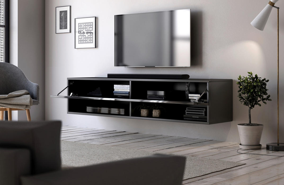 TV-Board Derby schwarz matt schwarz glänzend B/H/T: ca. 140x30x31 cm Derby - schwarz (140,00/30,00/31,00cm) - WIPMEB