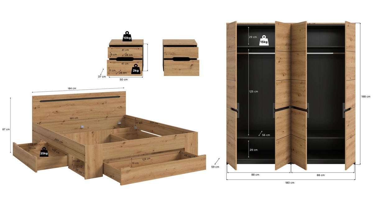 Schlafzimmer CANU, Set basaltgrau Artisan Nachbildung CANU, Set - basaltgrau - xonox.home