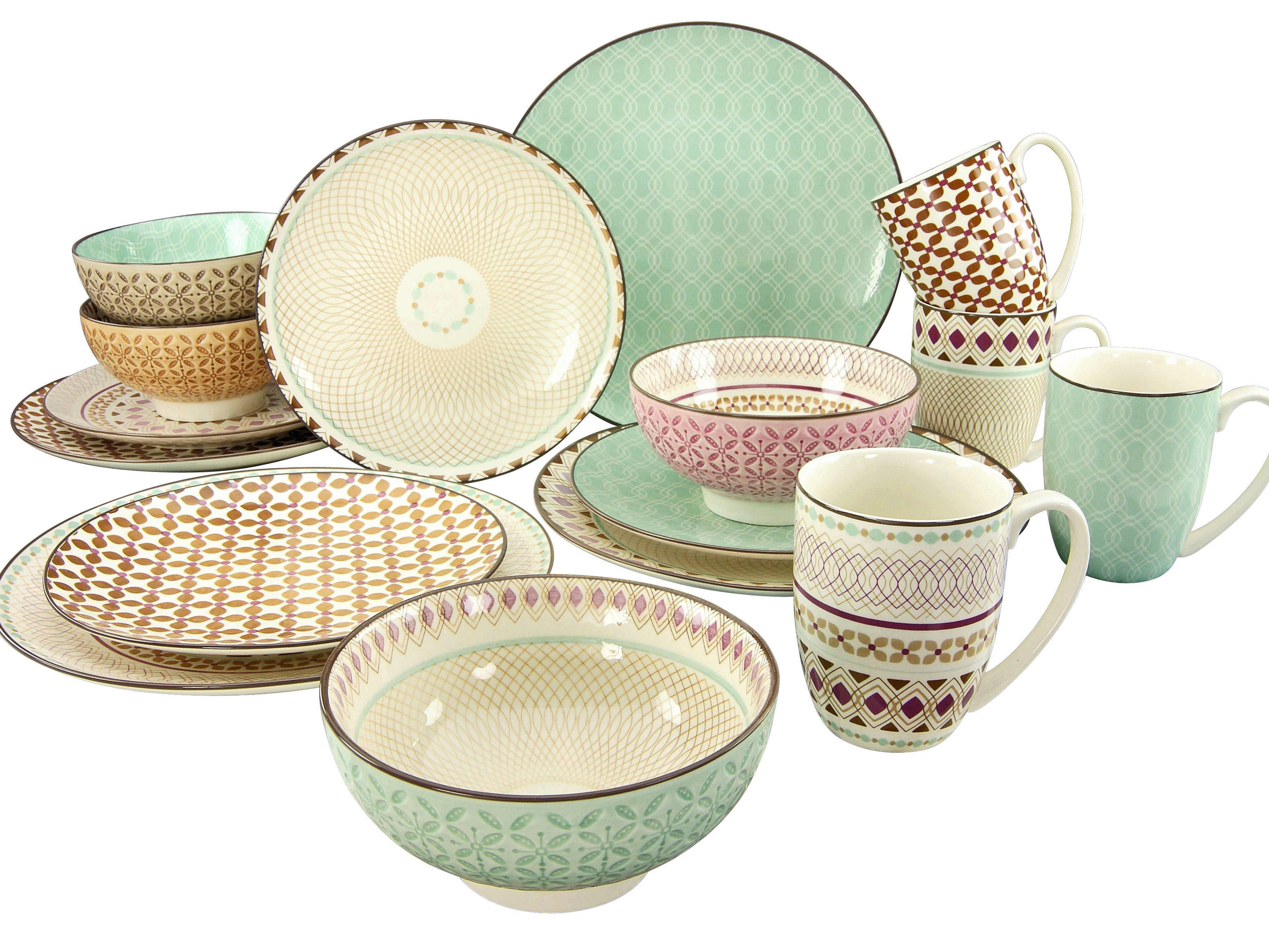 CreaTable Kombiservice Mandala multicolor Steinzeug 16 tlg. Mandala - multicolor - CreaTable