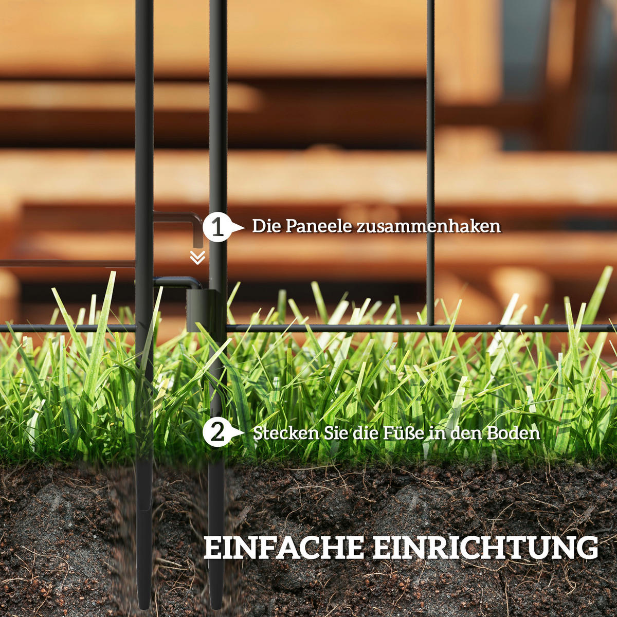Outsunny Gartenzaun schwarz Stahl B/H/L: ca. 1x70x300 cm Gartenzaun - schwarz (300,00/1,00/70,00cm) - Outsunny
