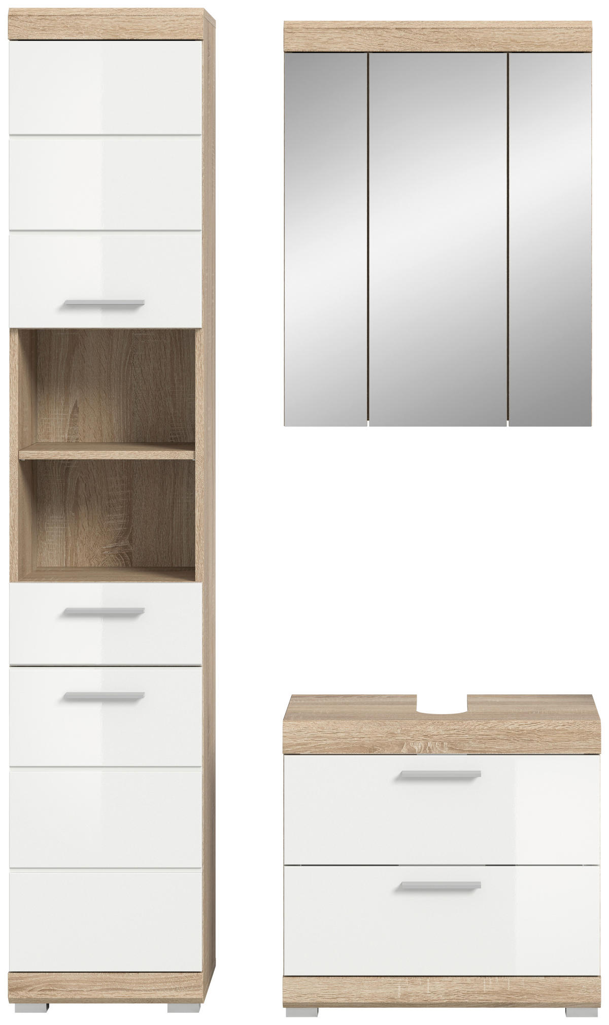 Badezimmer-Set Lambada Eiche Sonoma Nachbildung weiß Hochglanz B/H/T: ca. 112x191x37 cm Lambada - Eiche/weiß (112,00/191,00/37,00cm) - xonox.home