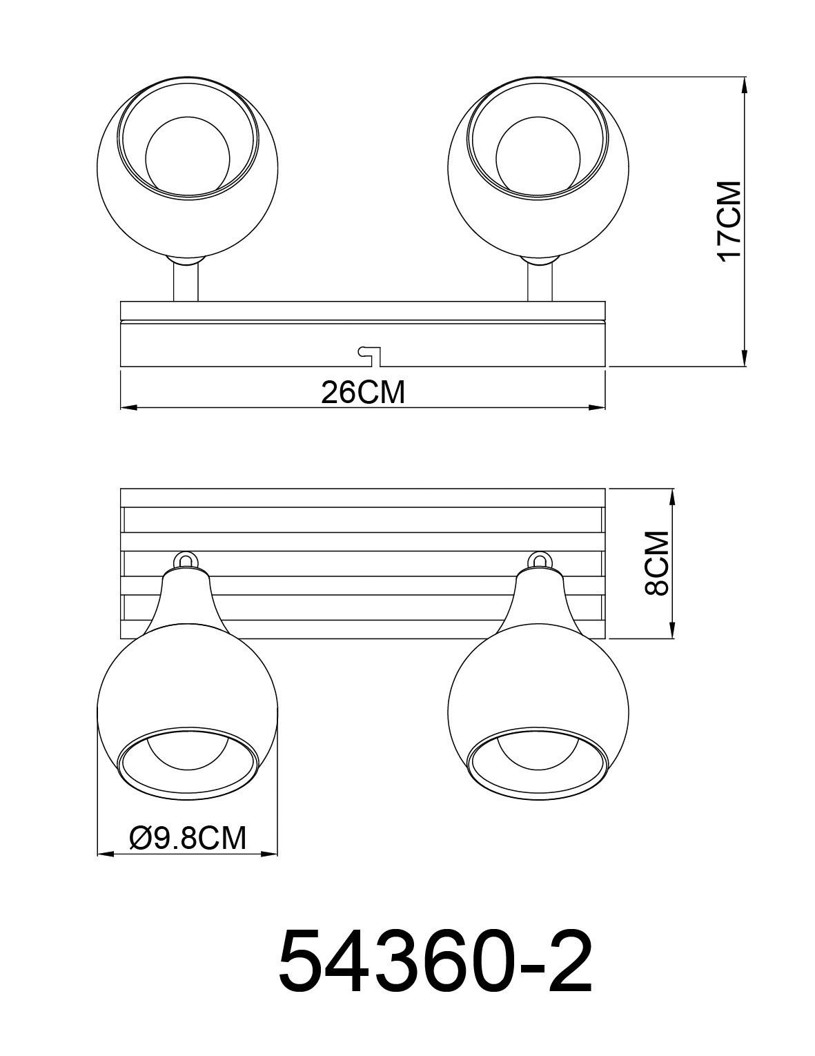 GLOBO Strahler schwarz Chrom Glas Metall B/H/L: ca. 11x26x16 cm E14 2 Brennstellen Strahler-Frosta - schwarz/Chrom (16,00/11,00/26,00cm) - GLOBO