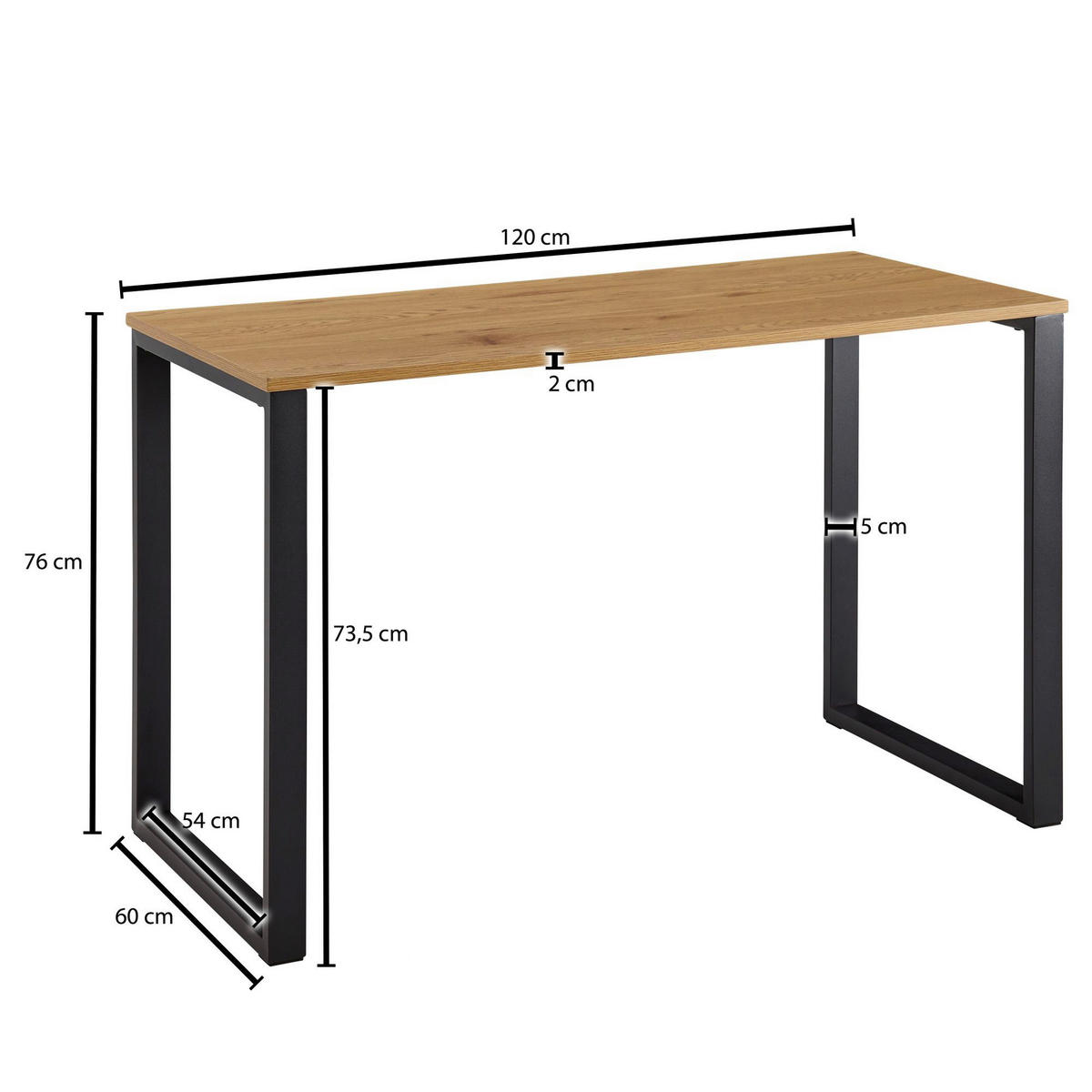 Schreibtisch Eiche Nachbildung schwarz pulverbeschichtet B/H/T: ca. 120x76x60 cm Schreibtisch - Eiche/schwarz (120,00/76,00/60,00cm) - Wohnling