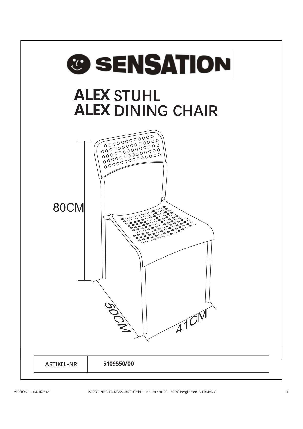 Stuhl Alex schwarz Kunststoff Metall Alex - schwarz