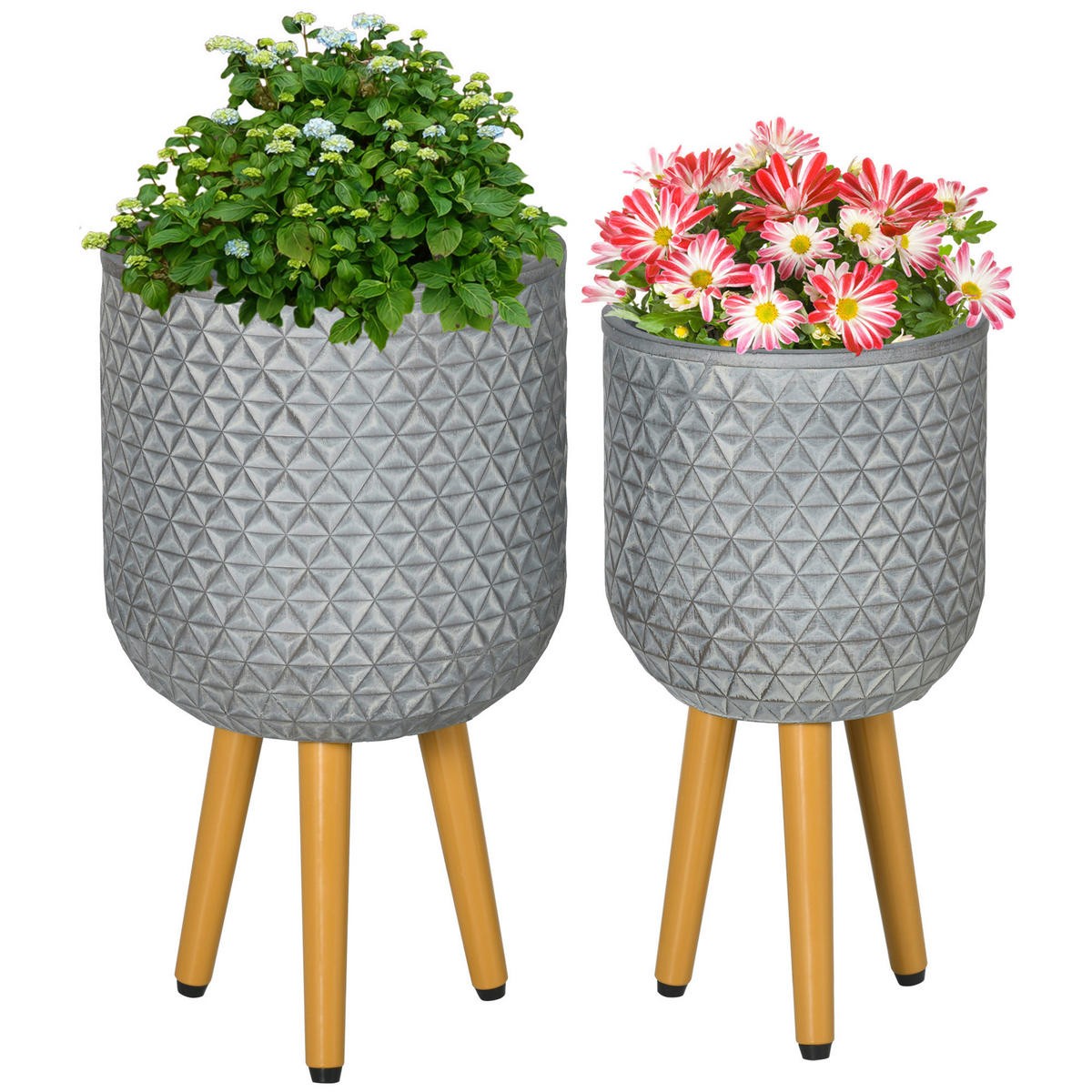 Outsunny Blumentöpfe-Set grau Polypropylen B/H/L: ca. 30x52x30 cm Blumentöpfe-Set - grau (30,00/30,00/52,00cm) - Outsunny