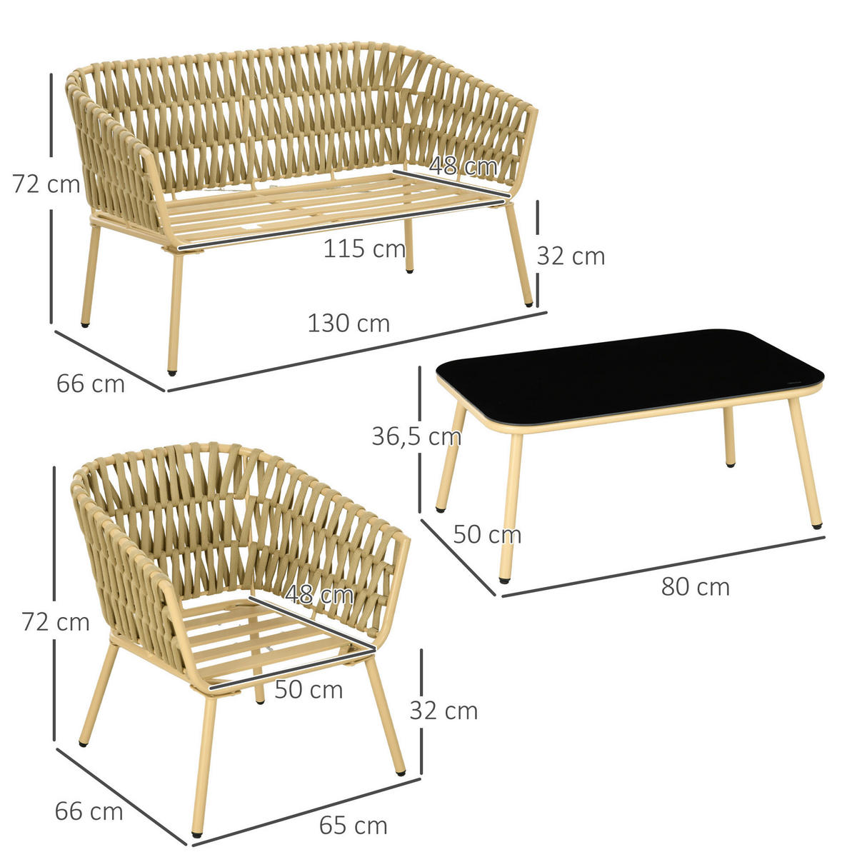 Outsunny Sitzgruppe khaki Polyester B/H/L: ca. 66x130x72 cm Gartenmöbel-Set - khaki (72,00/66,00/130,00cm) - Outsunny