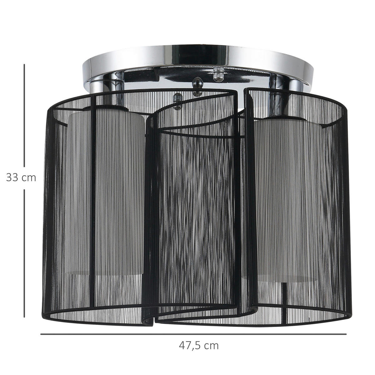 HOMCOM Deckenlampe 2-flammig schwarz Glas Stoff Stahl H/D: ca. 33x48 cm E27 2 Brennstellen Deckenlampe 2-flammig - schwarz (48,00/33,00cm) - HOMCOM