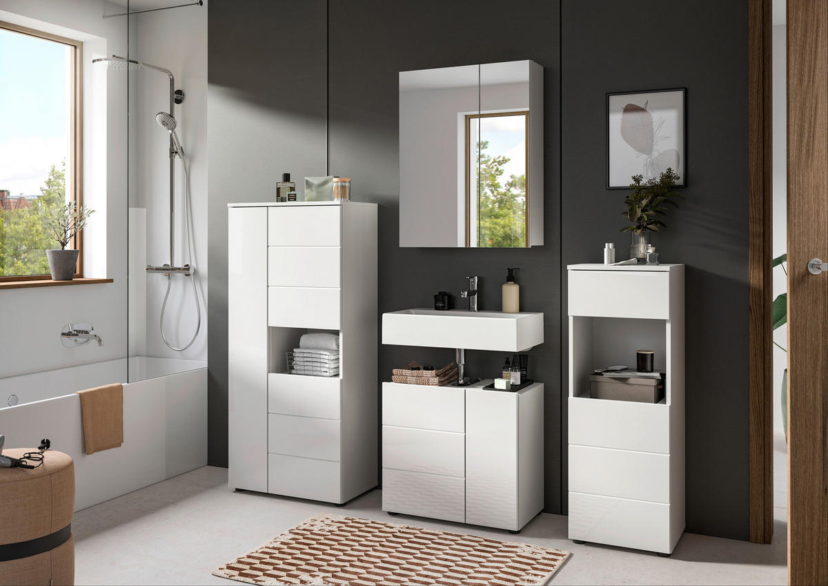 Badezimmer-Set VIRA weiß weiß Hochglanz B/H/T: ca. 135x190x34 cm VIRA - weiß (135,00/190,00/34,00cm) - xonox.home