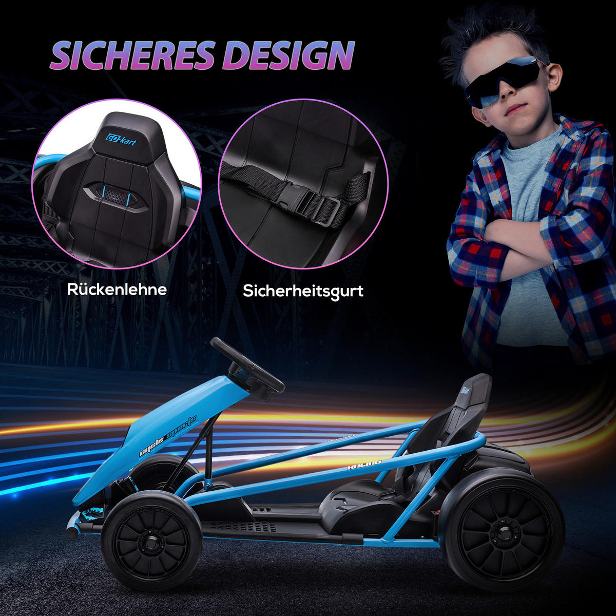 HOMCOM Kinder Elektro Gokart blau B/H/L: ca. 77x54x115 cm Kinder Elektro Gokart - blau (115,00/77,00/54,00cm) - HOMCOM