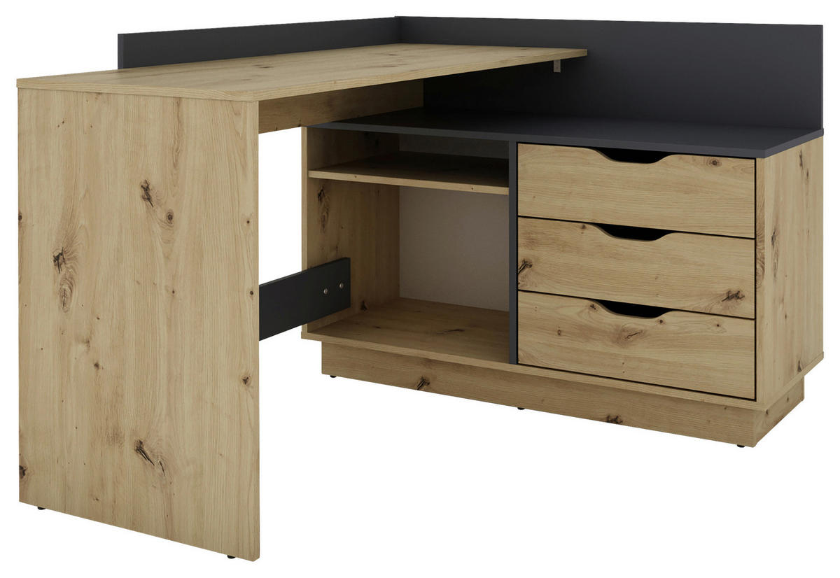 Winkelschreibtisch BELFAST anthrazit Eiche Nachbildung B/H/T: ca. 129x83,5x105 cm BELFAST - Eiche/anthrazit (129,00/83,50/105,00cm) - byLIVING