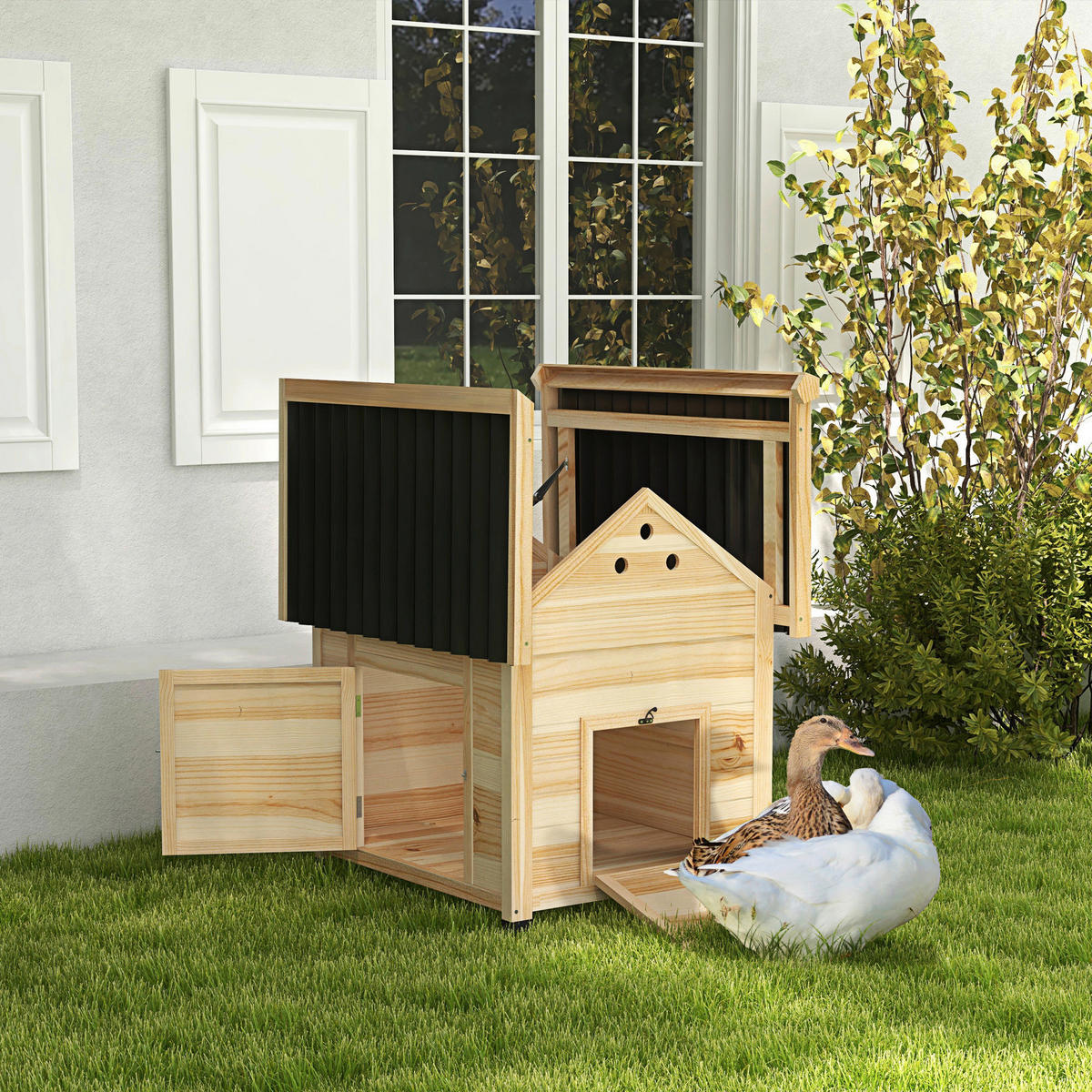 PawHut Tier-Zubehör natur Holz B/H/L: ca. 90x78x92 cm Entenhaus - natur (92,00/90,00/78,00cm) - PawHut