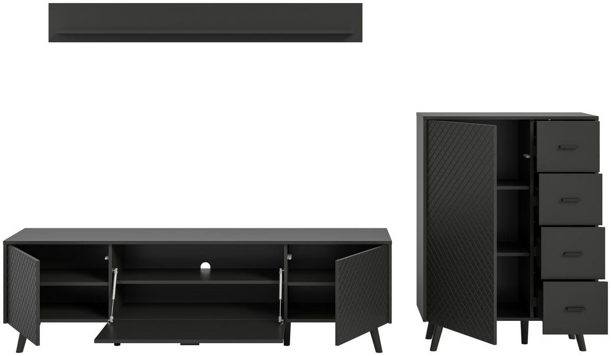 Wohnwand LINEA grau schwarz B/H/T: ca. 269x175x40 cm LINEA - schwarz/grau (269,00/175,00/40,00cm) - xonox.home