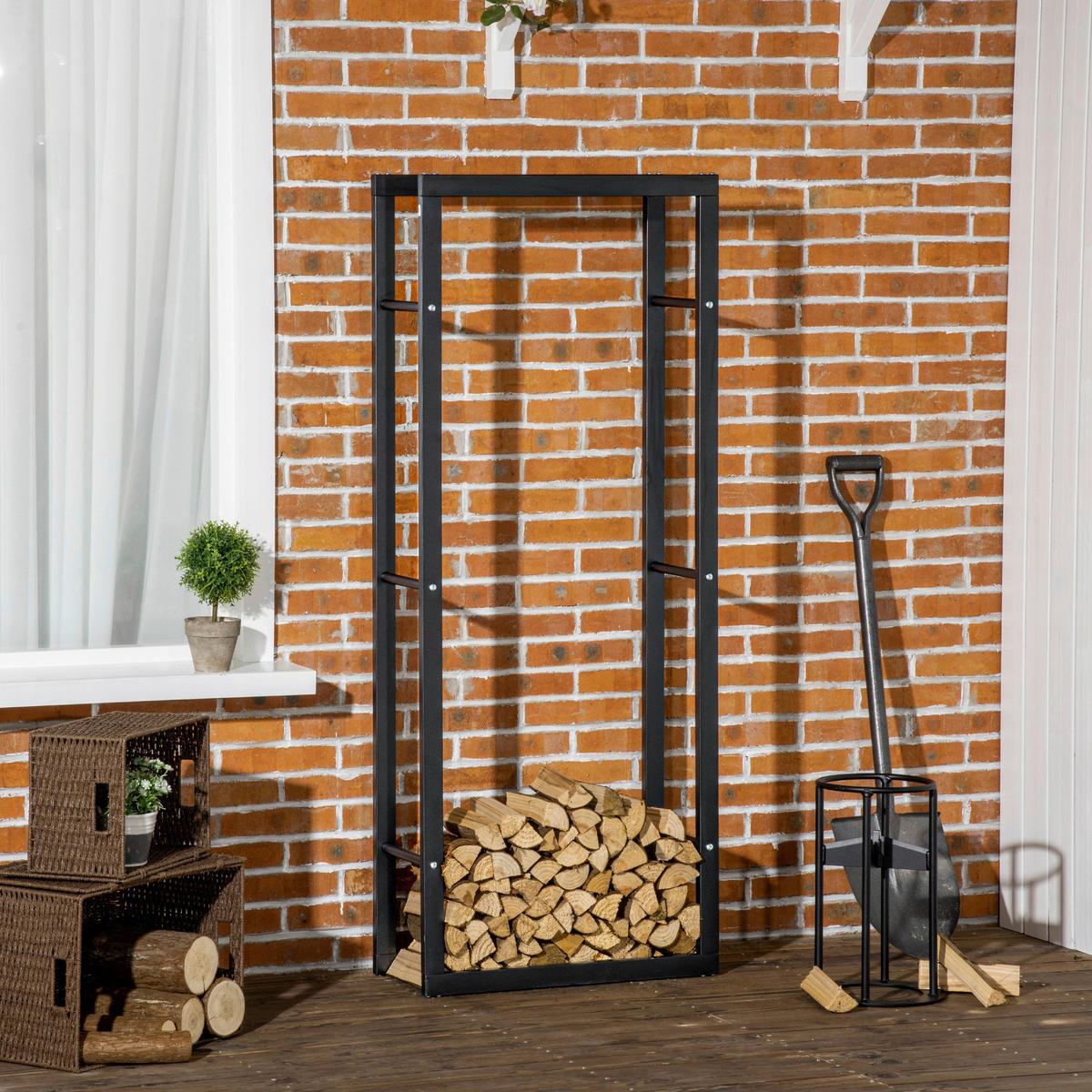 HOMCOM Kaminholzständer schwarz B/H/L: ca. 25x150x60 cm Kaminholzständer - schwarz (60,00/25,00/150,00cm) - HOMCOM