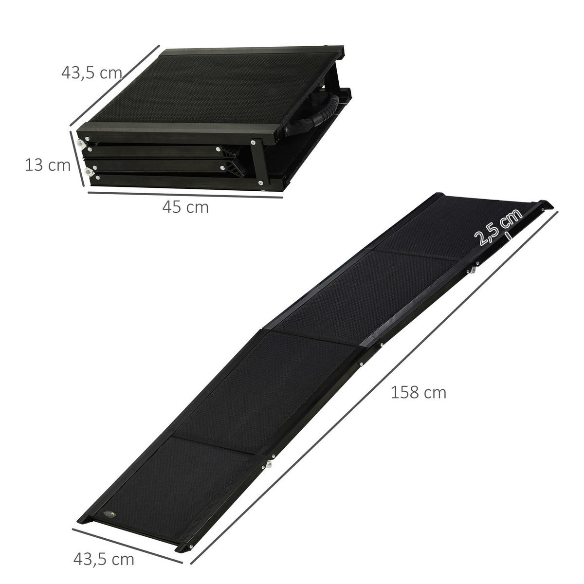 PawHut Klappbare Haustierrampe schwarz Aluminium B/H/L: ca. 43,5x158x2,5 cm Haustierrampe - schwarz (2,50/43,50/158,00cm) - PawHut