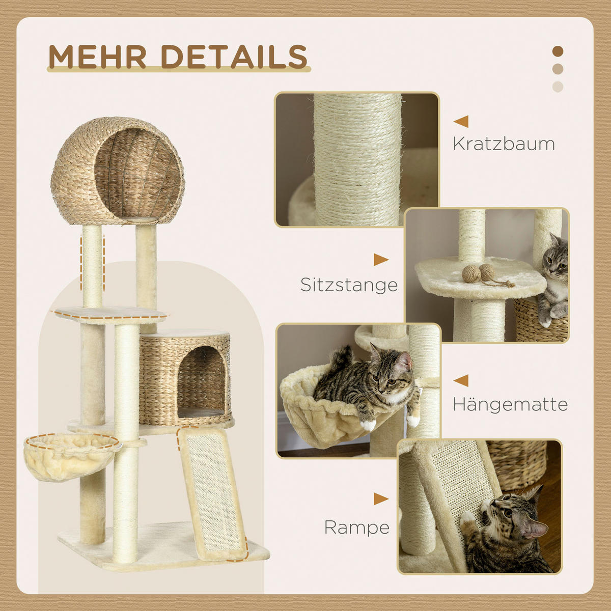 PawHut Kratzbaum beige Spanplatte B/H/L: ca. 60x60x150 cm Kratzbaum - beige (150,00/60,00/60,00cm) - PawHut