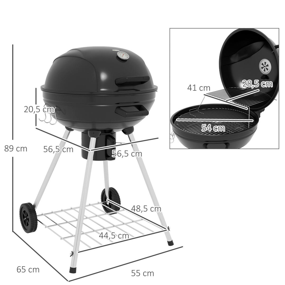 Outsunny Grill Edelstahl B/H/L: ca. 55x65x89 cm Holzkohlegrill - schwarz (89,00/55,00/65,00cm) - Outsunny