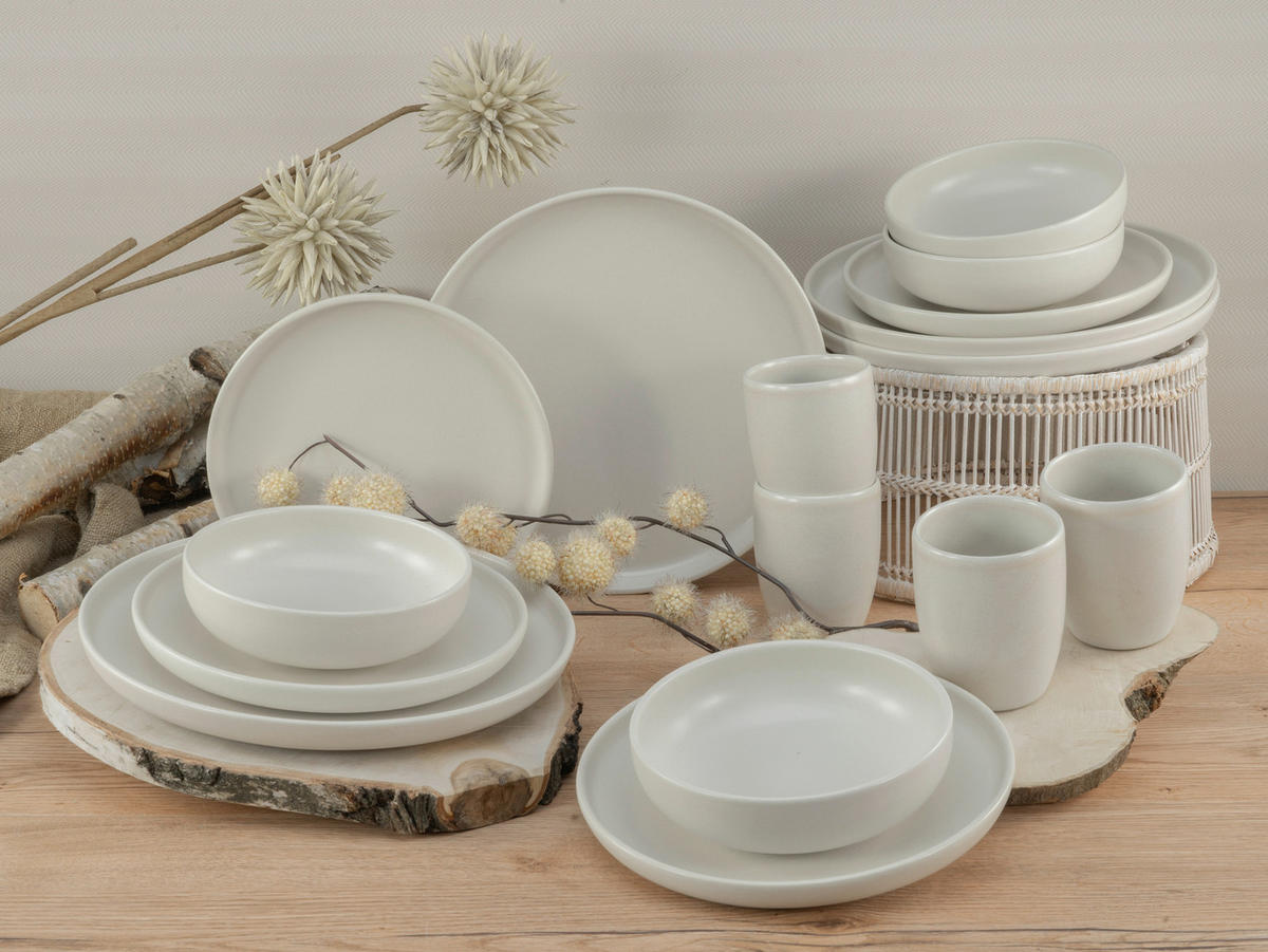 CreaTable Kombiservice Uno offwhite Steinzeug 16 tlg. Uno - offwhite - CreaTable