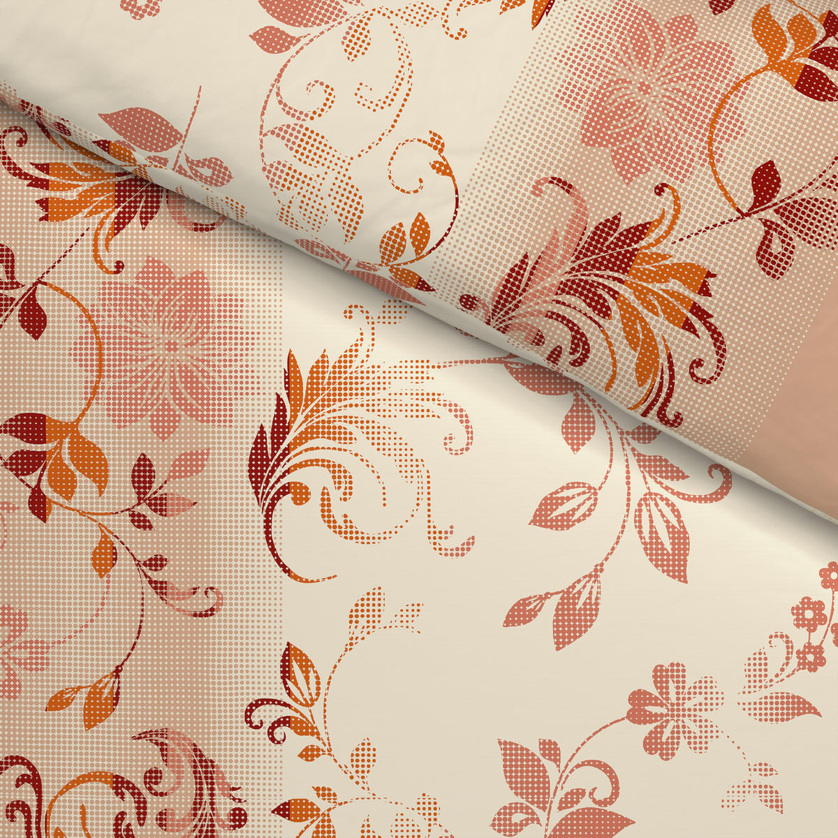 Baumwoll Bettwäsche Cotton touch Bettwäsche_Cotton-Touch Ranke - apricot/creme (135,00/200,00cm) - Sensation