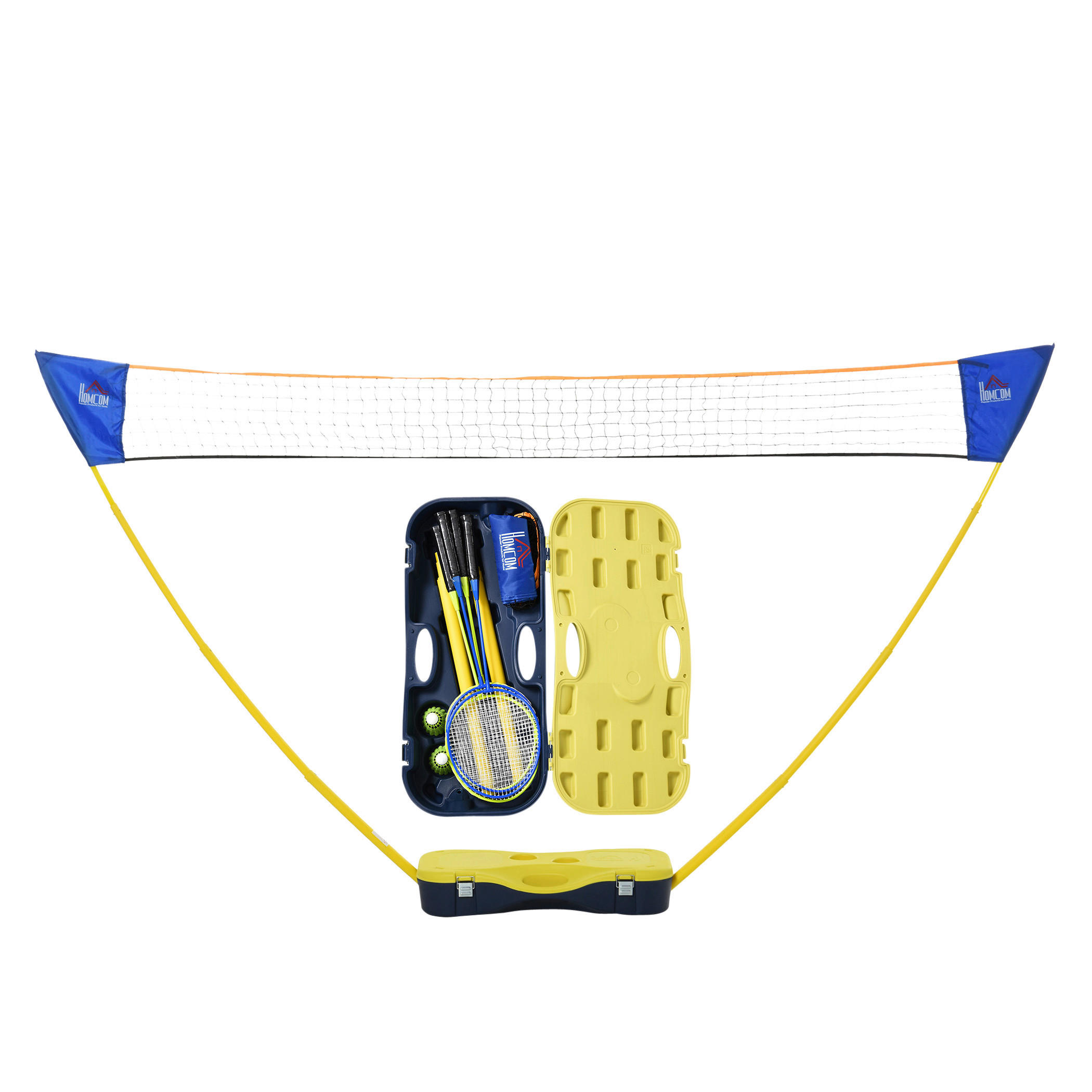 HOMCOM Badmintonnetz gelb B/H/T: ca. 280x157x33 cm Badmintonnetz mit 4 Schlägern - blau/gelb (280,00/157,00/33,00cm) - HOMCOM