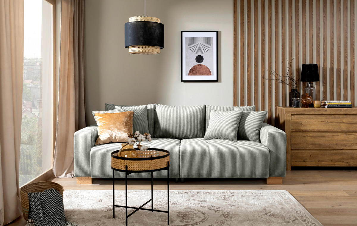 Big Sofa Alpha New hellgrau Microfaser B/H/T: ca. 244x85x112 cm Alpha New - hellgrau/buche (244,00/85,00/112,00cm)