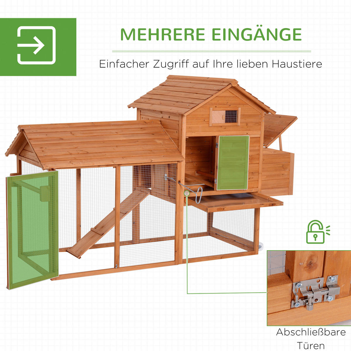 PawHut Hühnerstall Hühnerstall - (213,00/91,00/122,00cm) - PawHut