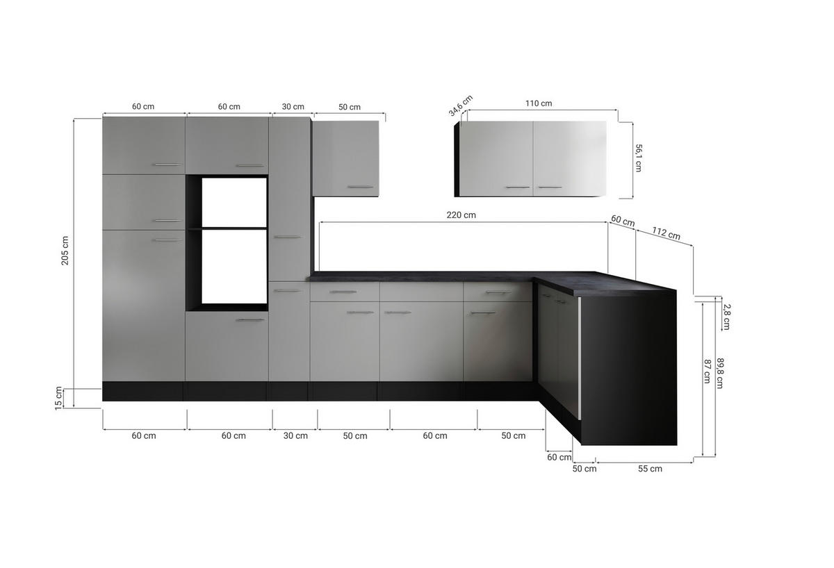 Winkelküche Oliver B/H/T: ca. 370x205x172 cm Oliver - granit/grau (370,00/205,00/172,00cm) - Respekta