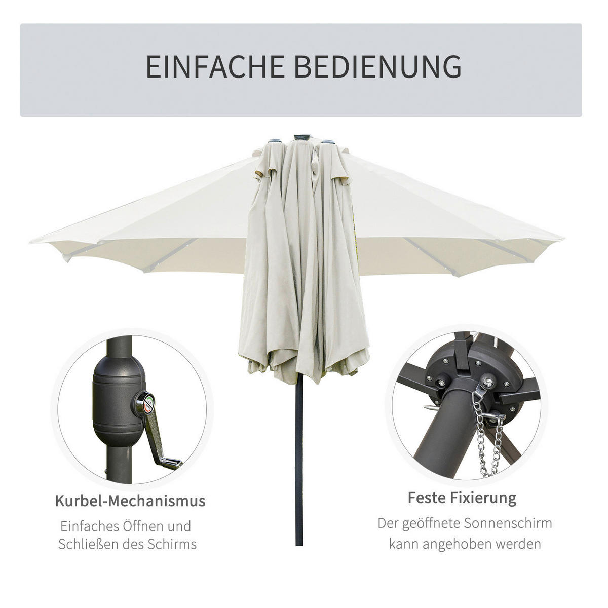 Outsunny Sonnenschirm cremeweiß Metall B/H/L: ca. 260x240x440 cm Sonnenschirm - cremeweiß (440,00/260,00/240,00cm) - Outsunny