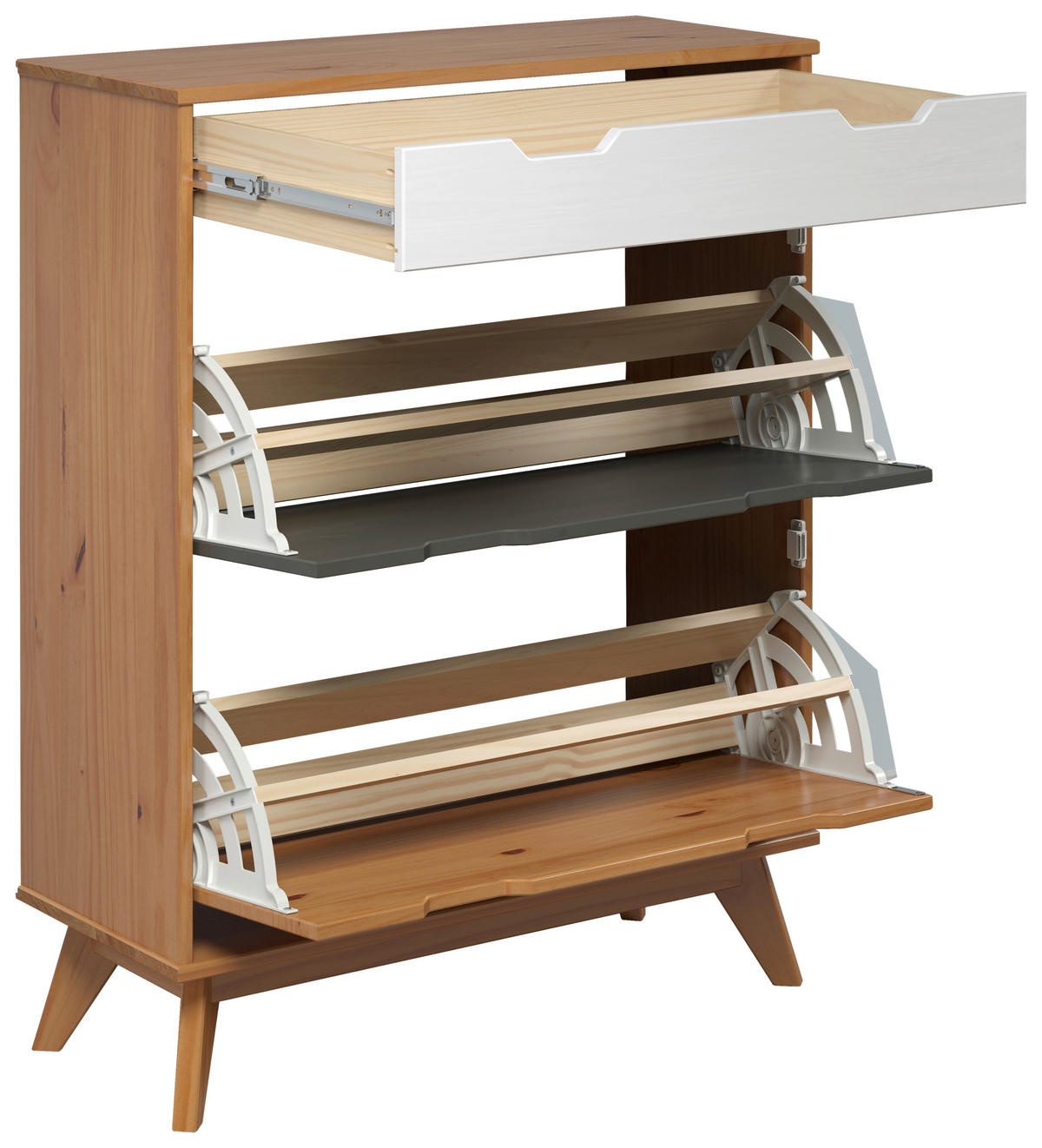 Schuhkipper Scandik kiefer Honig lackiert Optik weiß grau B/H/T: ca. 80x102x33 cm Scandik - kiefer/weiß, Honig (80,00/102,00/33,00cm)