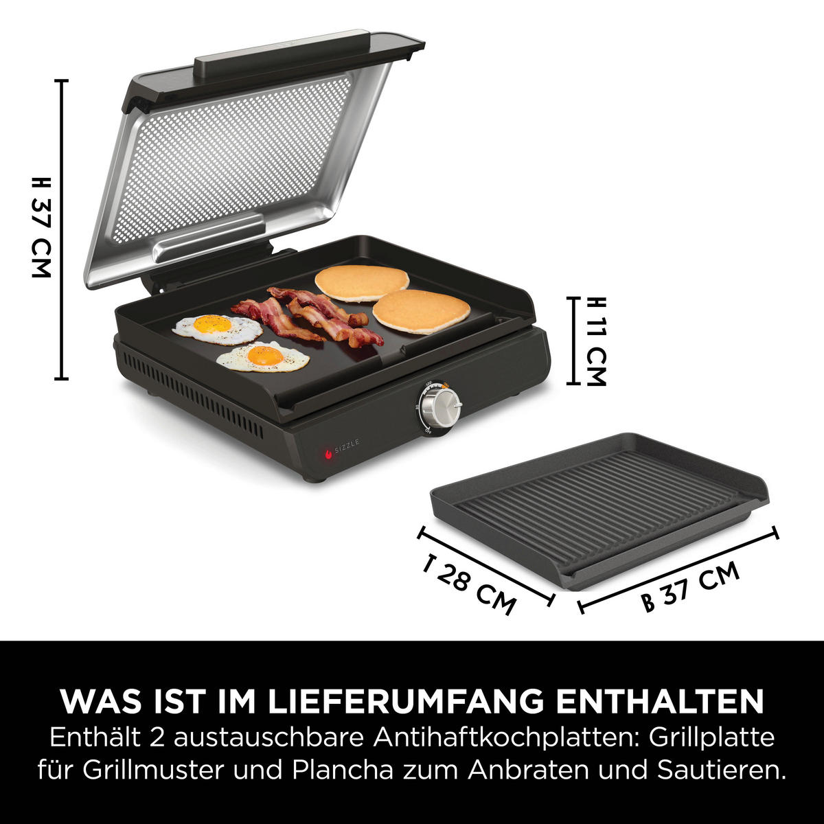 Ninja Grillplatte schwarz Edelstahl Aluminium B/H/L: ca. 7x13x37,5 cm Sizzle GR101EU - schwarz (37,50/7,00/13,00cm) - Ninja