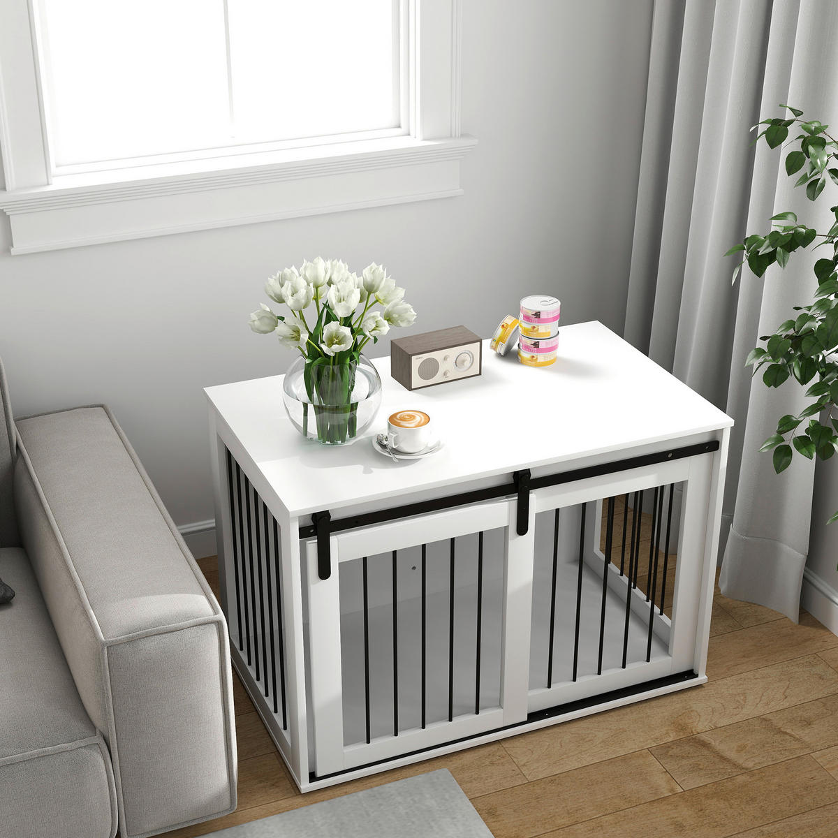 PawHut Hundekäfig weiß Stahl B/H/L: ca. 58x61x98 cm Hundekäfig - weiß (98,00/58,00/61,00cm) - PawHut