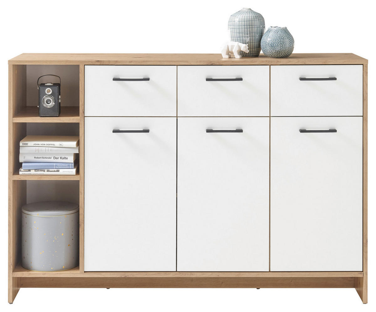 Kommode Open Eiche Artisan Nachbildung weiß B/H/T: ca. 135x95x38 cm Open - Eiche/weiß (135,00/95,00/38,00cm)