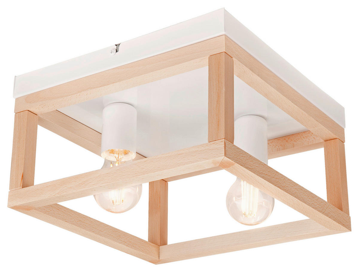 Lamkur Deckenleuchte VILLY 45993 weiß natur Holz Stahl H/L: ca. 17x30 cm E27 2 Brennstellen Villy - weiß/natur (30,00cm) - Lamkur