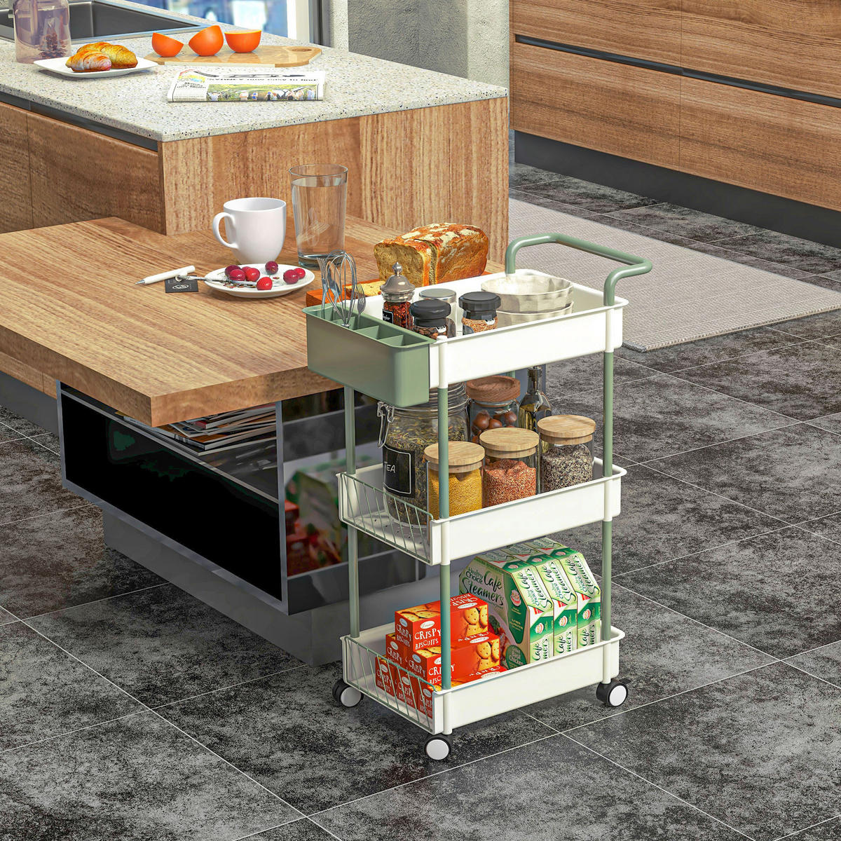 HOMCOM Küchenwagen weiß Polypropylen B/H/L: ca. 29,4x50x77 cm Küchenwagen - weiß (77,00/29,40/50,00cm) - HOMCOM