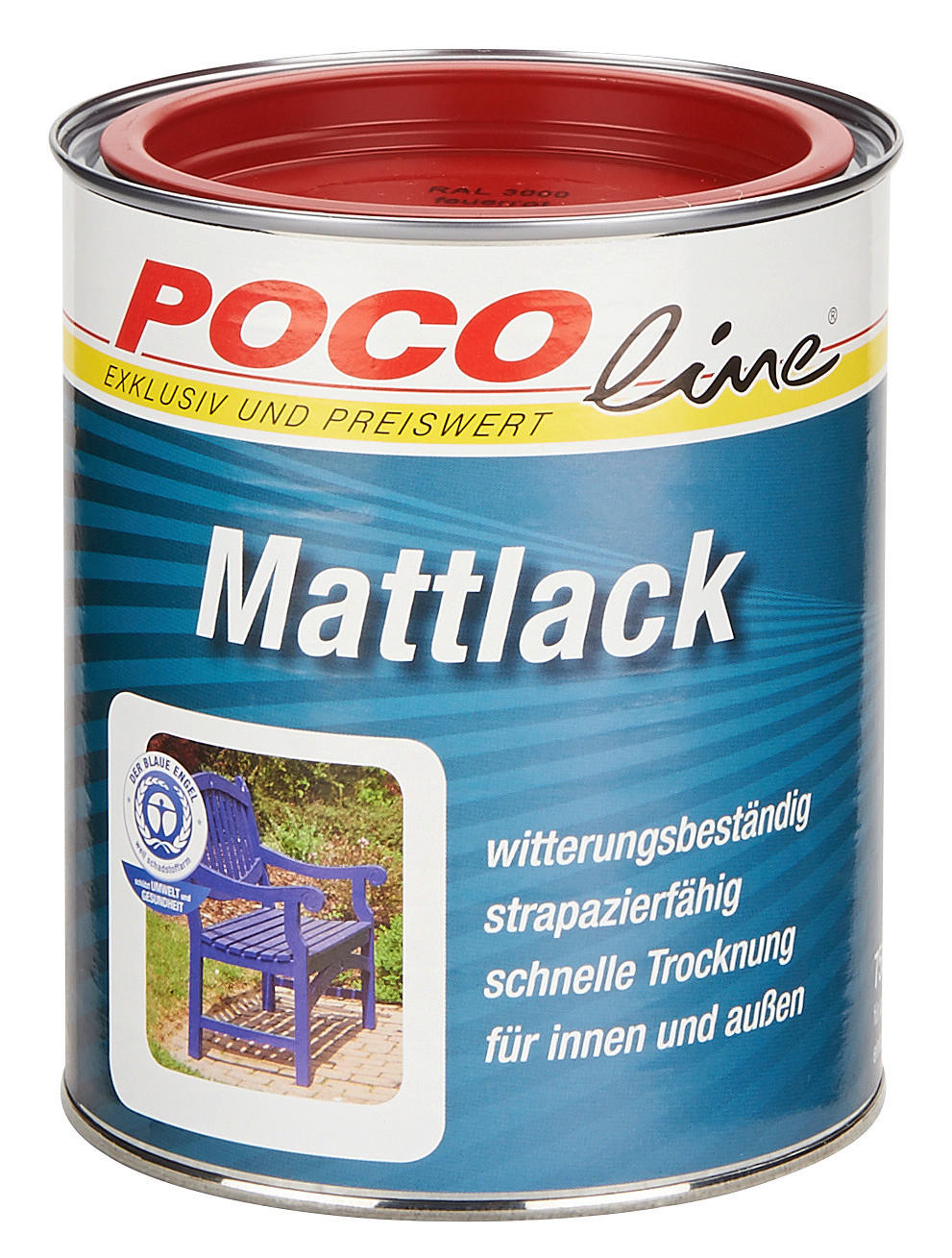POCOline Acyl Buntlack feuerrot matt ca. 0,75 l Mattlack_Acryl_2in1 750ml - feuerrot (750ml) - POCOline