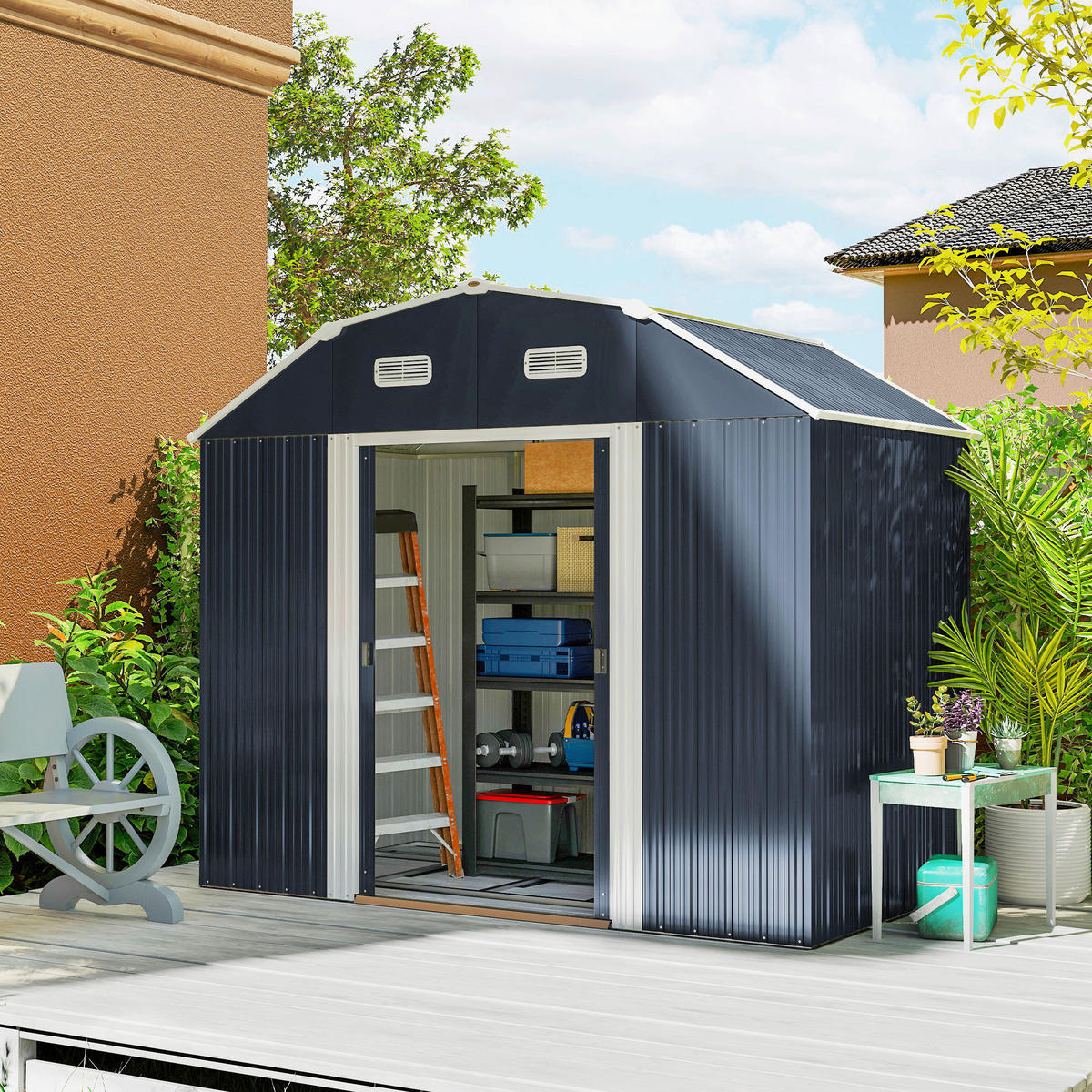Outsunny Gerätehaus dunkelgrau B/H/L: ca. 132x198,5x238 cm Gerätehaus - dunkelgrau (238,00/132,00/198,50cm) - Outsunny