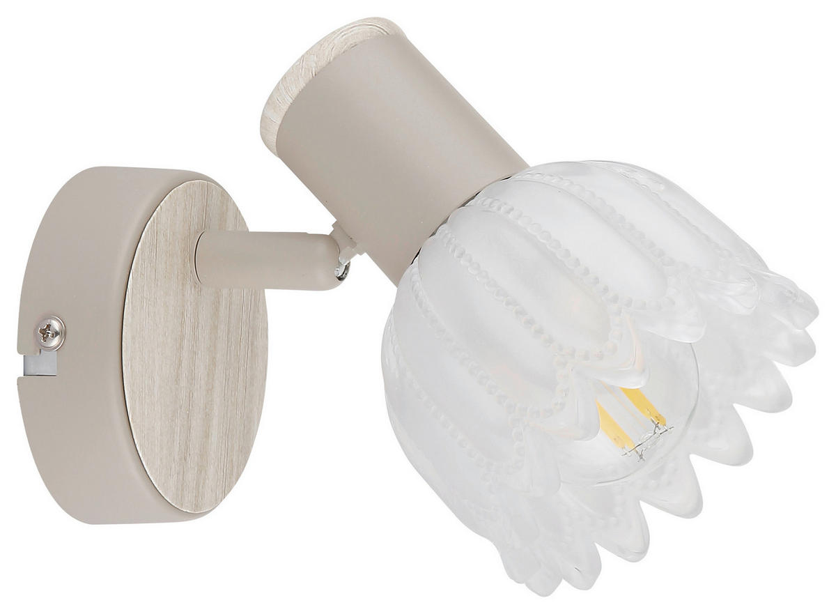 GLOBO Strahler sand Glas Metall B/H/L: ca. 10,5x11x14 cm E14 1 Brennstellen Strahler-Planta - sand (14,00/10,50/11,00cm) - GLOBO