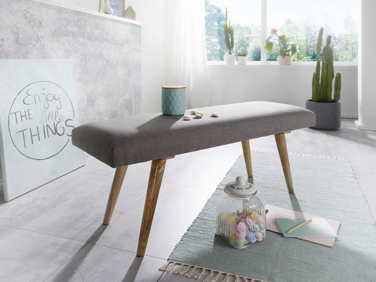 Wohnling Sitzbank grau natur Stoff Echtholz B/H/T: ca. 117x51x38 cm Sitzbank - natur/grau (117,00/51,00/38,00cm) - Wohnling