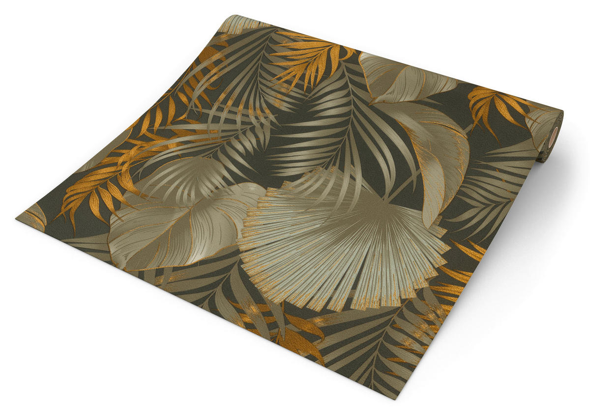 Rasch Vliestapete Dschungel dunkelgrün gold B/L: ca. 53x1005 cm Vliestapete_829853 - gold/dunkelgrün (53,00/1005,00cm) - Rasch