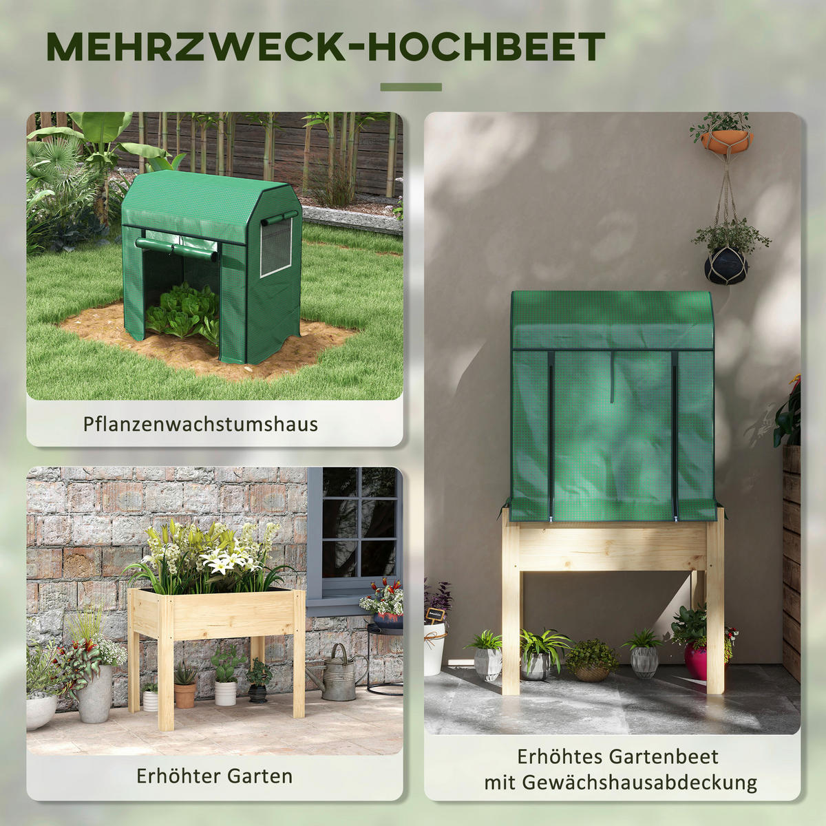 Outsunny Hochbeet-Abdeckung grün Kunststoff B/H/L: ca. 60x165x86 cm Hochbeet-Abdeckung - natur/grün (86,00/60,00/165,00cm) - Outsunny
