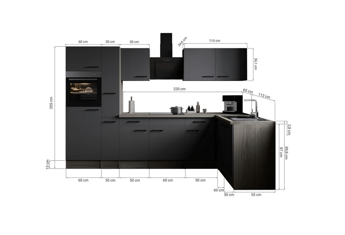 Winkelküche Oliver B/H/T: ca. 310x205x172 cm Oliver - Eiche/grau (310,00/205,00/172,00cm) - Respekta