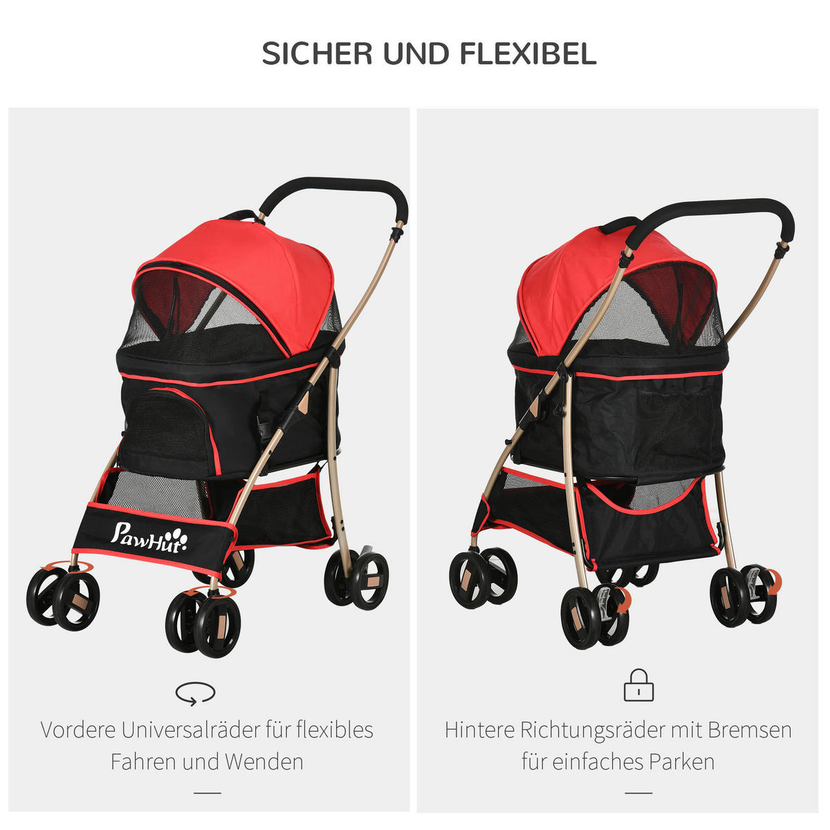 PawHut Hunde-Zubehör rot Edelstahl B/H/L: ca. 49,5x82x98 cm Hundetrolley - rot (98,00/49,50/82,00cm) - PawHut