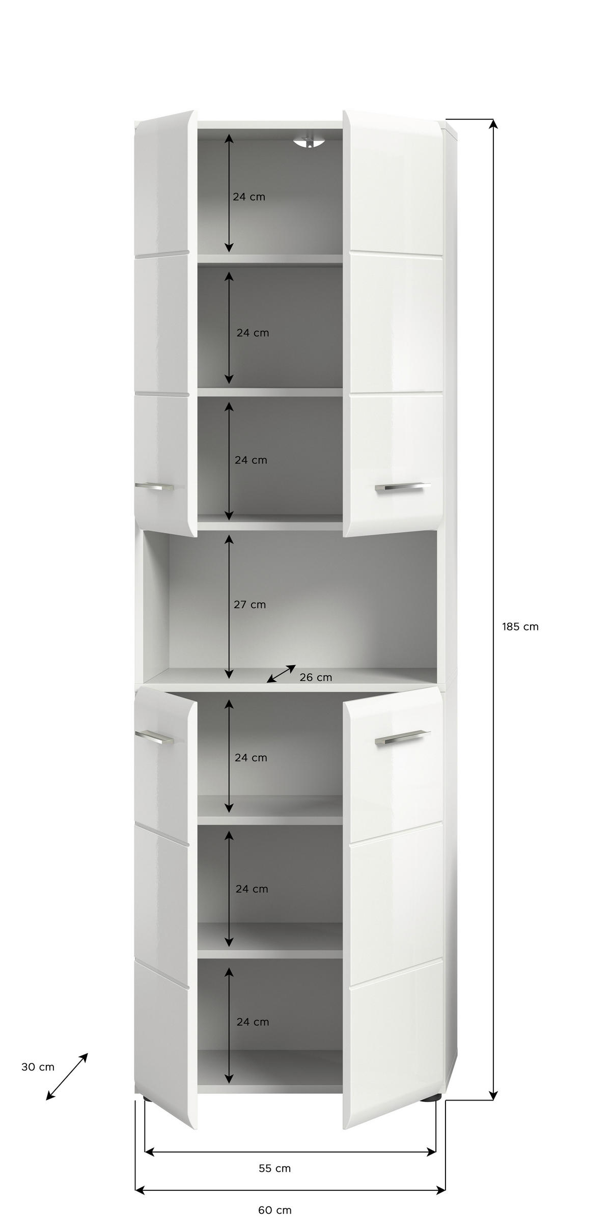 Badhochschrank ICE weiß weiß Hochglanz B/H/T: ca. 60x185x30 cm ICE - weiß (60,00/185,00/30,00cm) - xonox.home