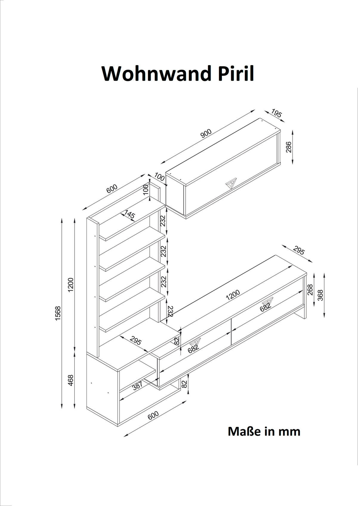 Wohnwand Piril walnuss Nachbildung anthrazit B/H/T: ca. 180x156,8x29,5 cm Piril - walnuss/anthrazit (180,00/156,80/29,50cm) - moebel17