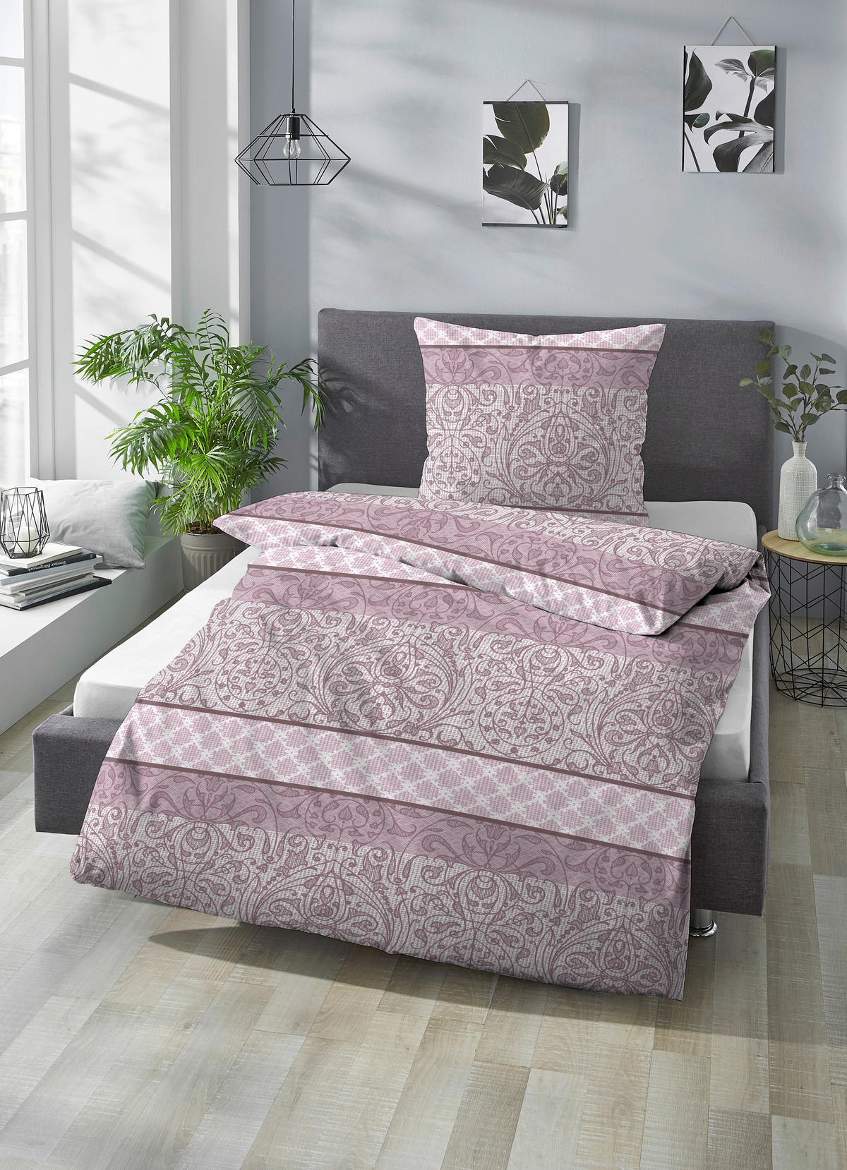 Baumwoll Bettwäsche Satin Bettwäsche_Satin_Ornament - beere (135,00/200,00cm) - Trendline by Biberna