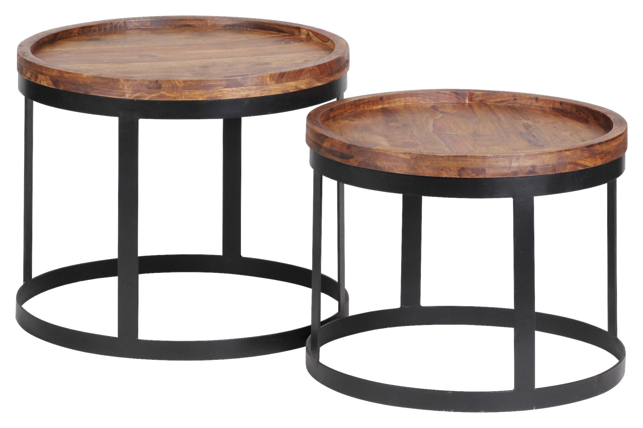 Beistelltisch natur schwarz Akazie Metall Beistelltisch - natur/schwarz - Wohnling